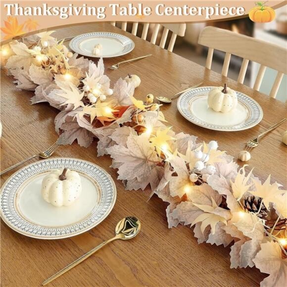 Timer - Fall Garland Fall Decorations for Home, 6Ft Pre-Lit Real Touch Maples - Picture 2 of 7